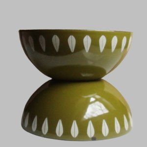 Catherineholm Olive Green Lotus Enamel Bowls Pair
